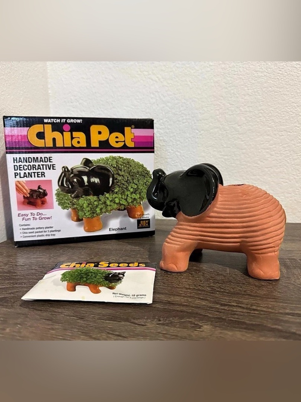 Chia Pet Elephant Planter Orange & Black